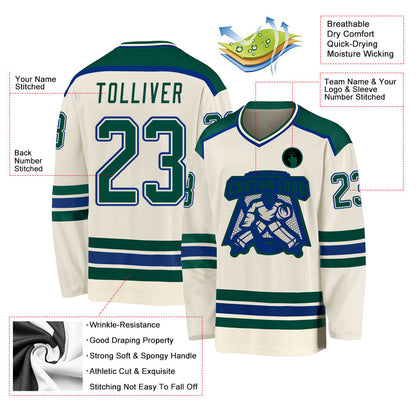 Custom Cream Green-Royal Hockey Jersey - Sky-Custom