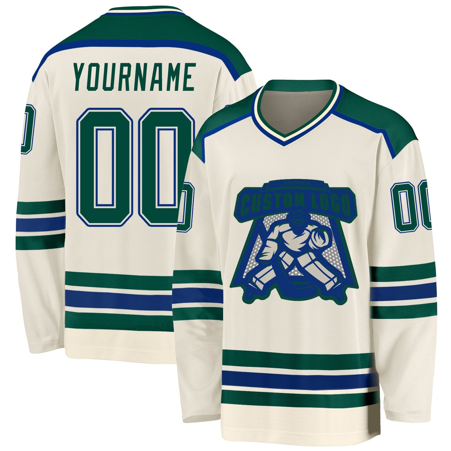 Custom Cream Green-Royal Hockey Jersey - Sky-Custom