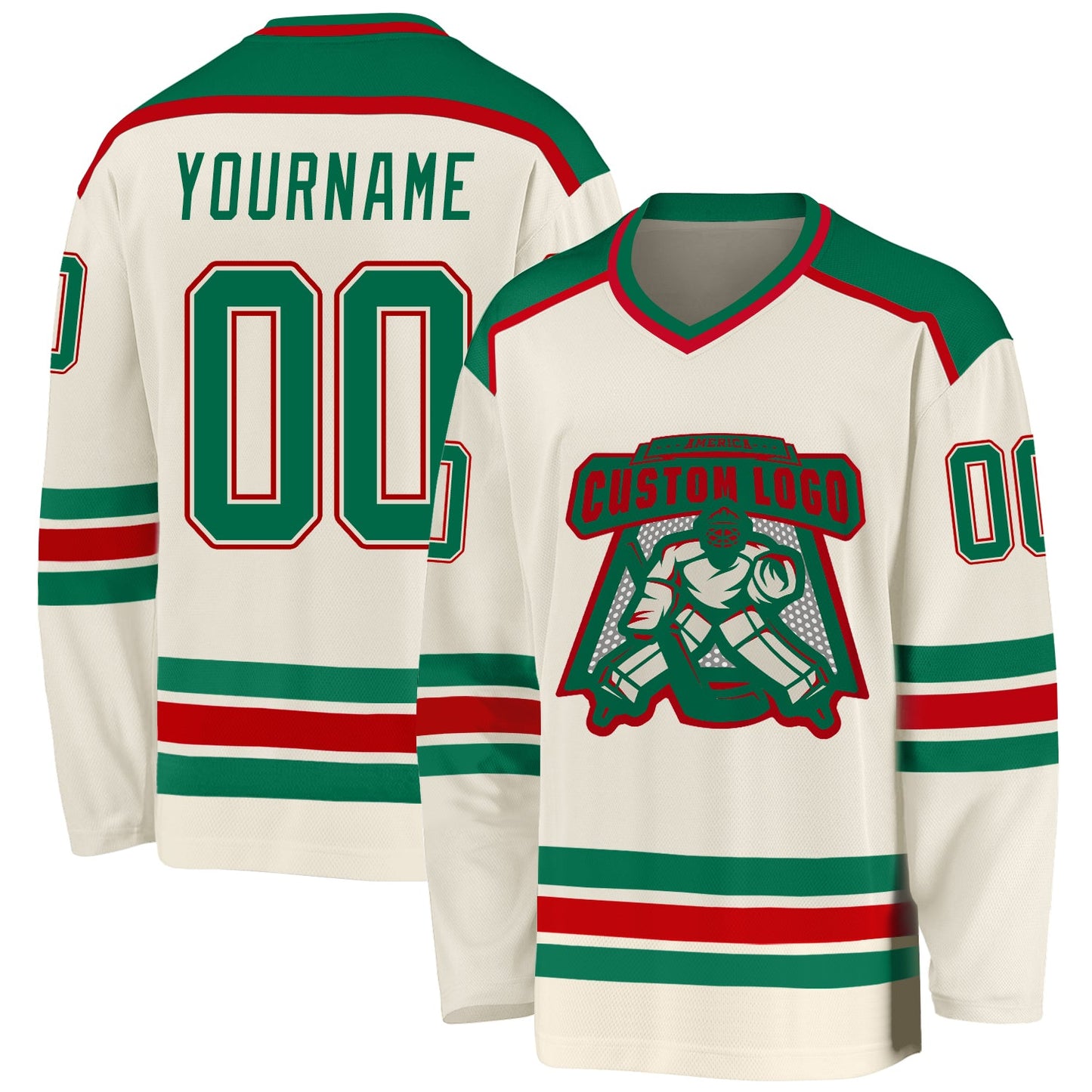 Custom Cream Kelly Green-Red Hockey Jersey - Sky-Custom