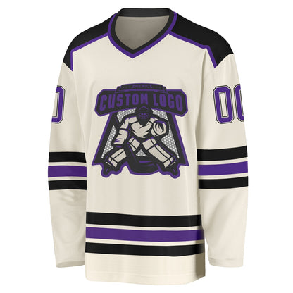 Custom Cream Purple-Black Hockey Jersey - Sky-Custom