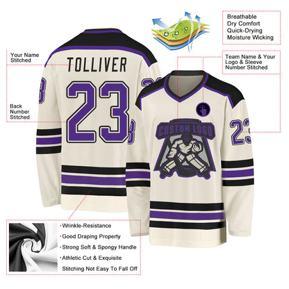 Custom Cream Purple-Black Hockey Jersey - Sky-Custom