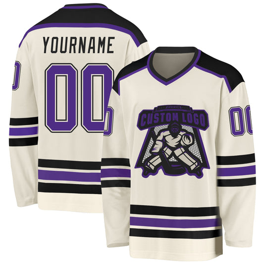 Custom Cream Purple-Black Hockey Jersey - Sky-Custom
