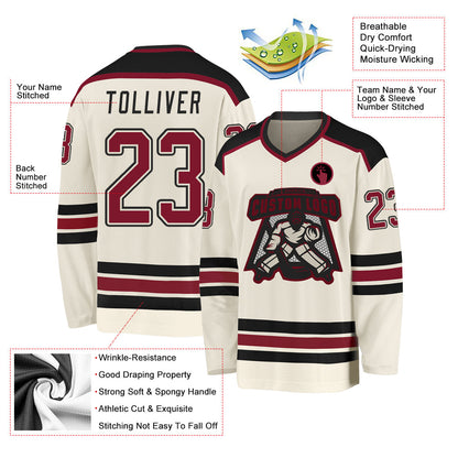 Custom Cream Crimson-Black Hockey Jersey - Sky-Custom