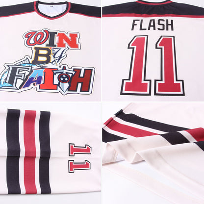 Custom Cream Crimson-Black Hockey Jersey - Sky-Custom