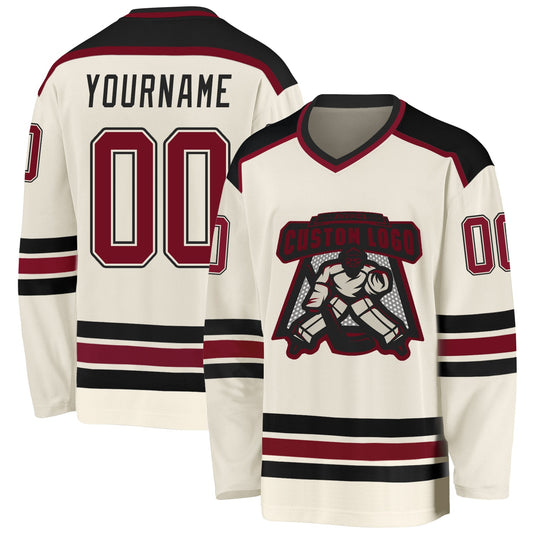 Custom Cream Crimson-Black Hockey Jersey - Sky-Custom