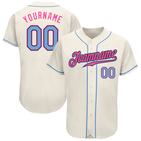 Custom Cream Light Blue Black-Pink Authentic Baseball Jersey - Sky-Custom