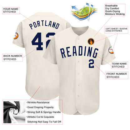 Custom Cream Navy Authentic Baseball Jersey - Sky-Custom
