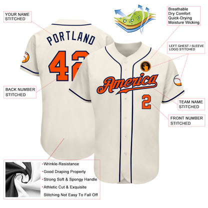 Custom Cream Orange-Navy Authentic Baseball Jersey - Sky-Custom