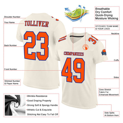 Custom Cream Orange-Royal Mesh Authentic Football Jersey - Sky-Custom