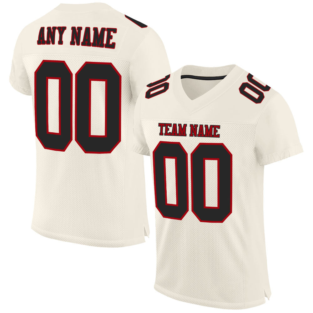 Custom Cream Black-Red Mesh Authentic Football Jersey - Sky-Custom