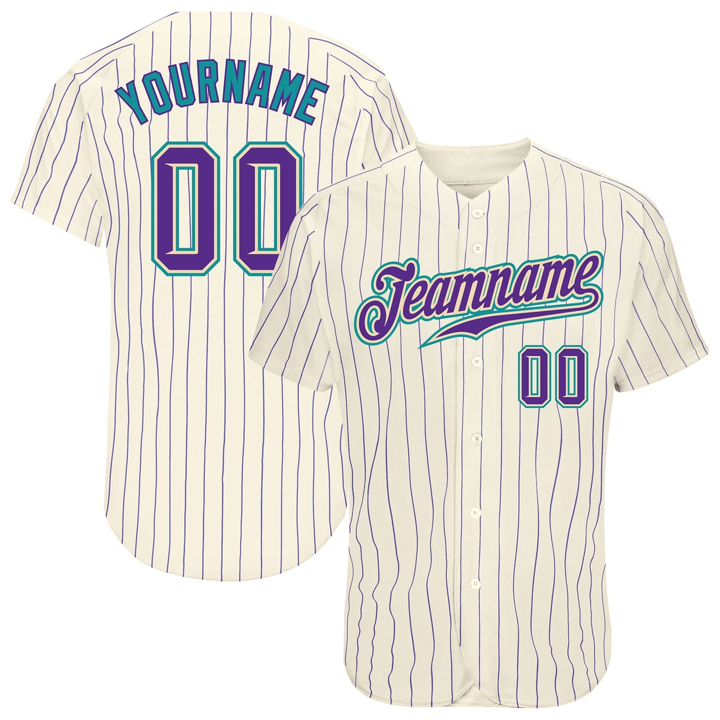 Custom Cream Purple Pinstripe Purple-Teal Authentic Baseball Jersey - Sky-Custom