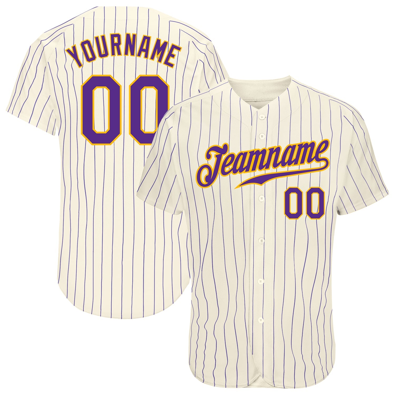 Custom Cream Purple Pinstripe Purple-Gold Authentic Baseball Jersey - Sky-Custom