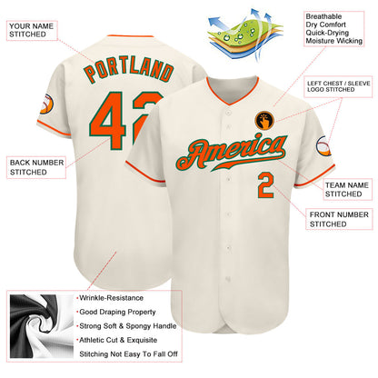 Custom Cream Orange-Kelly Green Authentic Baseball Jersey - Sky-Custom