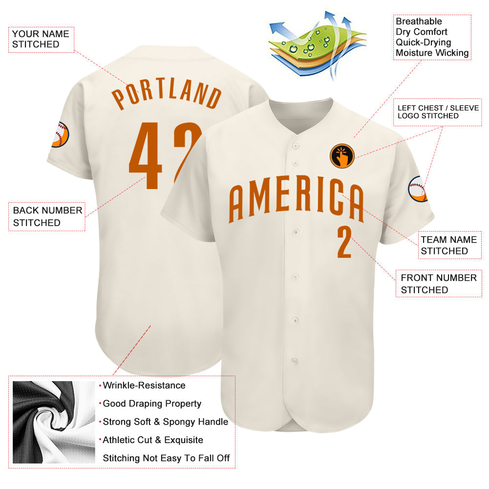 Custom Cream Texas Orange Authentic Baseball Jersey - Sky-Custom