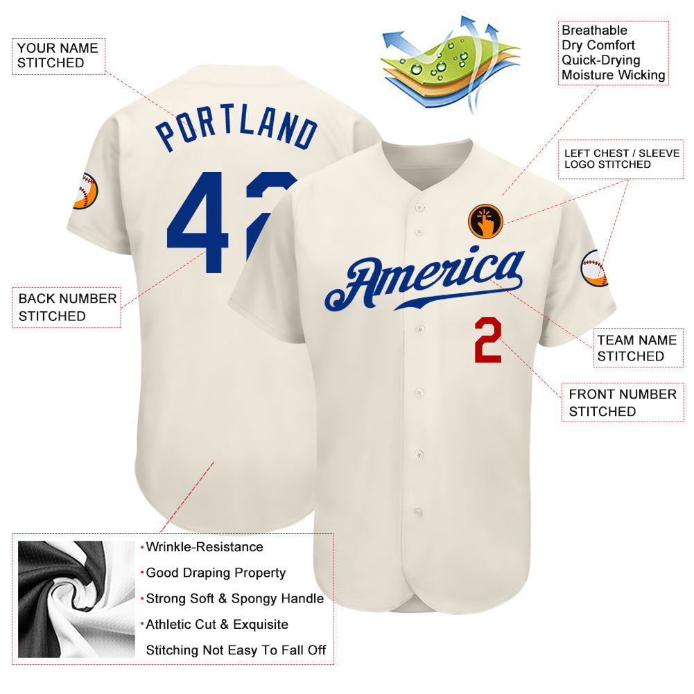 Custom Cream Royal-Red Authentic Baseball Jersey - Sky-Custom