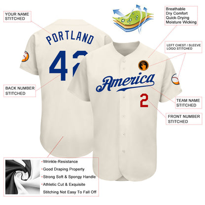 Custom Cream Royal-Red Authentic Baseball Jersey - Sky-Custom
