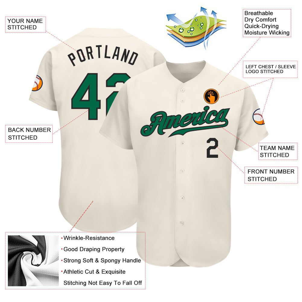 Custom Cream Kelly Green-Black Authentic Baseball Jersey - Sky-Custom