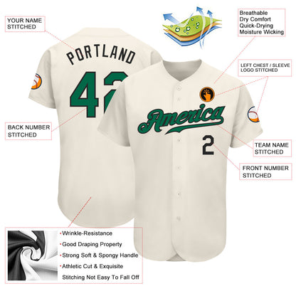 Custom Cream Kelly Green-Black Authentic Baseball Jersey - Sky-Custom