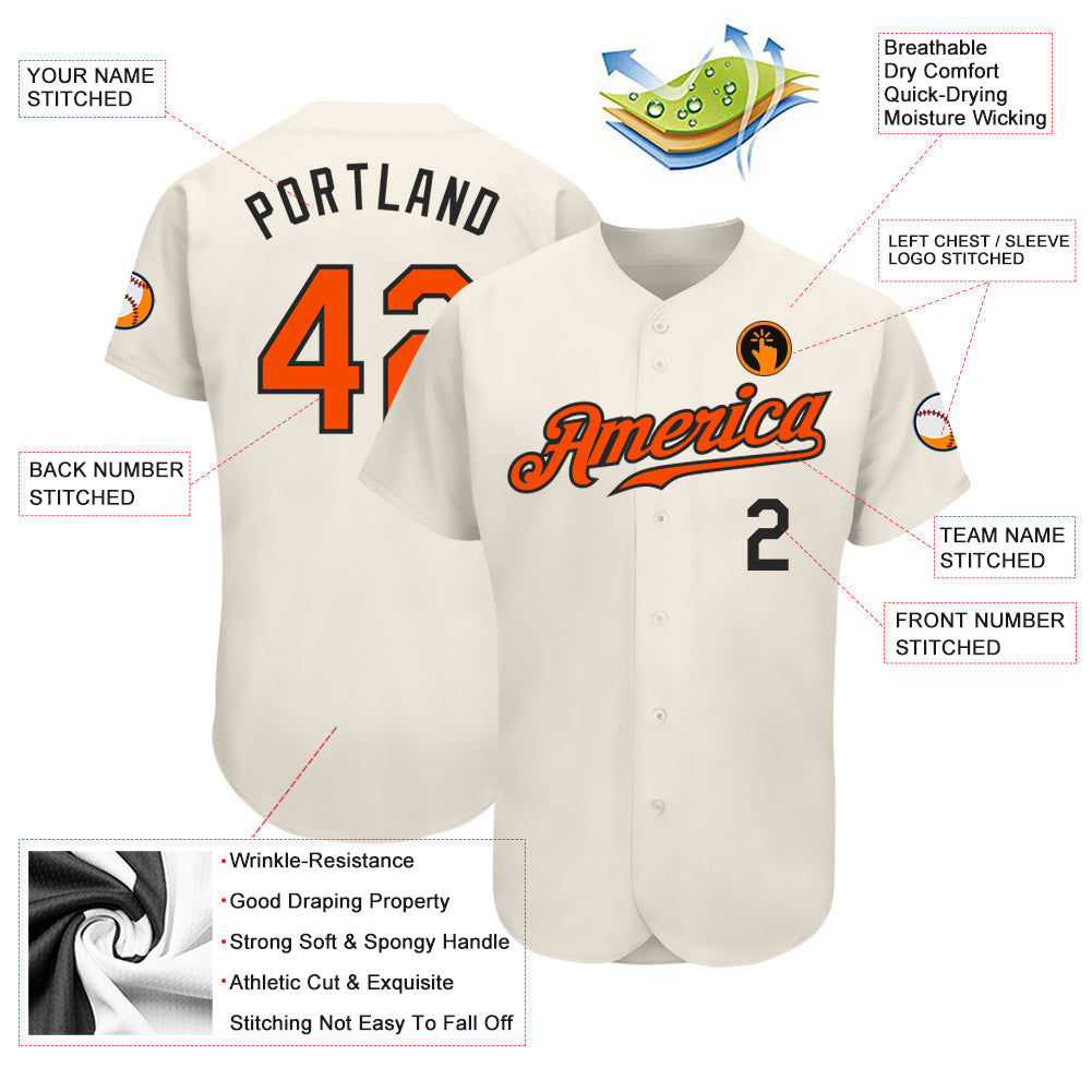 Custom Cream Orange-Black Authentic Baseball Jersey - Sky-Custom