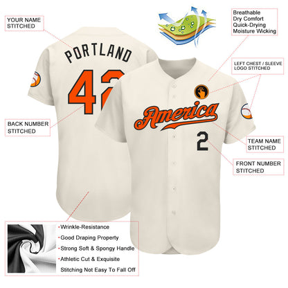 Custom Cream Orange-Black Authentic Baseball Jersey - Sky-Custom