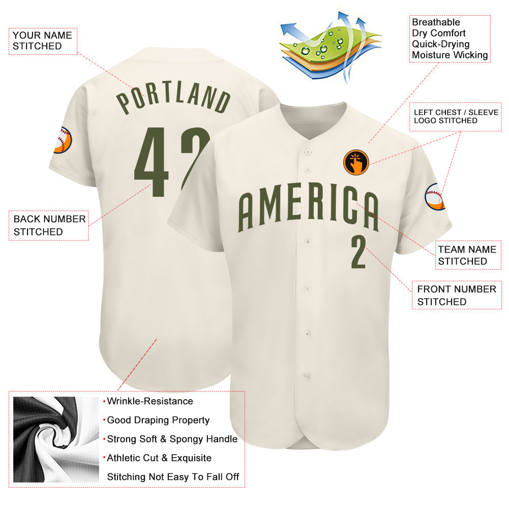 Custom Cream Olive Authentic Baseball Jersey - Sky-Custom