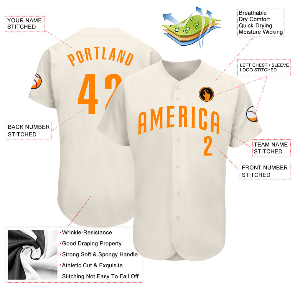 Custom Cream Bay Orange Authentic Baseball Jersey - Sky-Custom