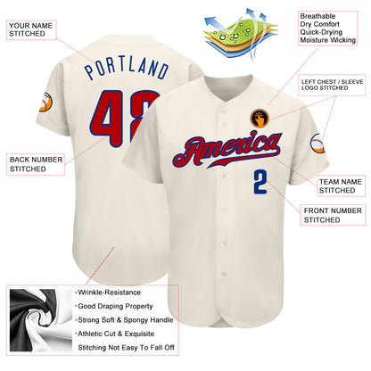 Custom Cream Red-Royal Authentic Baseball Jersey - Sky-Custom