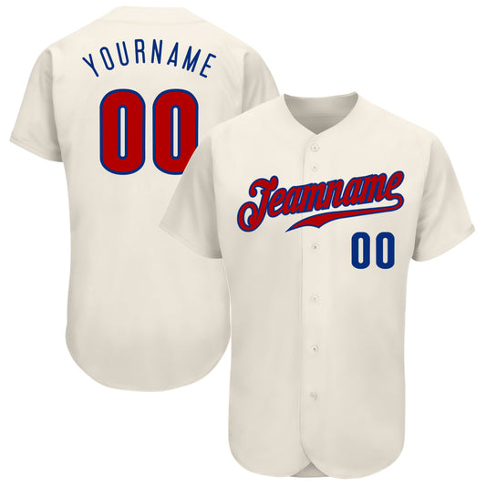 Custom Cream Red-Royal Authentic Baseball Jersey - Sky-Custom