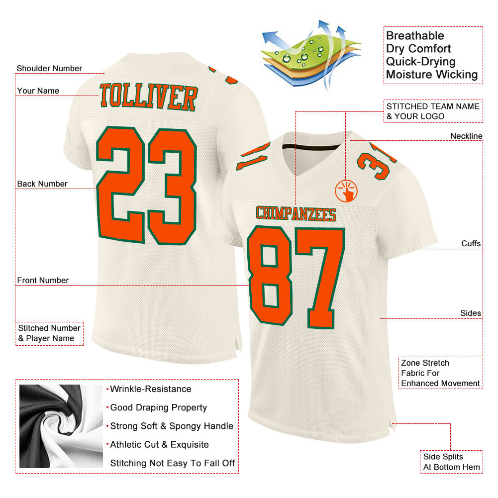 Custom Cream Orange-Kelly Green Mesh Authentic Football Jersey - Sky-Custom