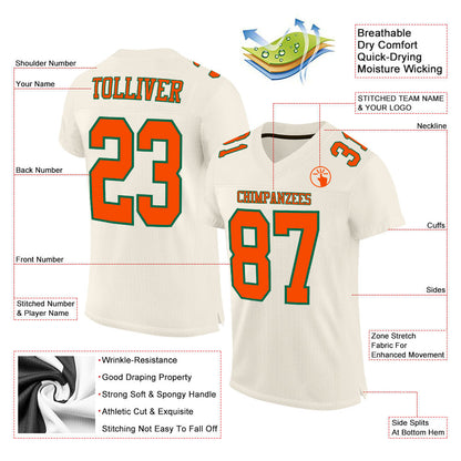 Custom Cream Orange-Kelly Green Mesh Authentic Football Jersey - Sky-Custom