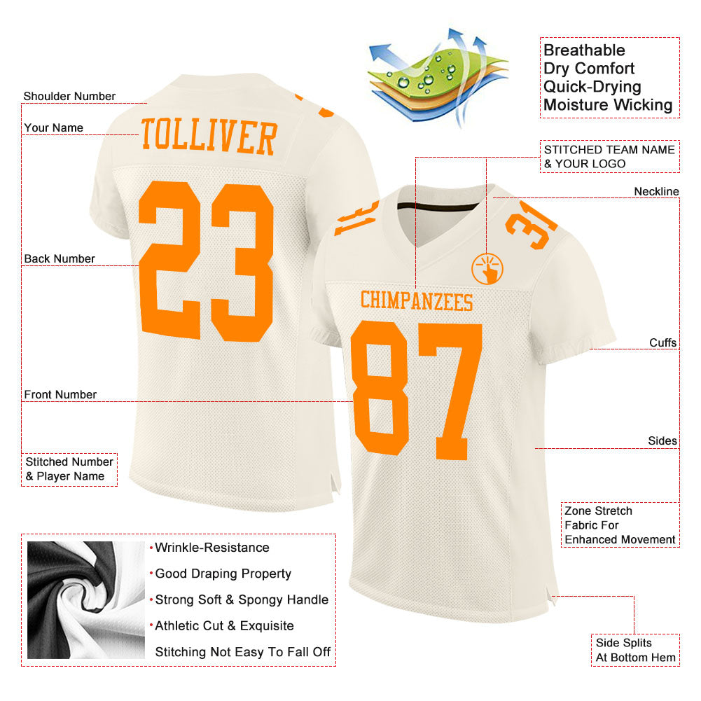 Custom Cream Bay Orange Mesh Authentic Football Jersey - Sky-Custom