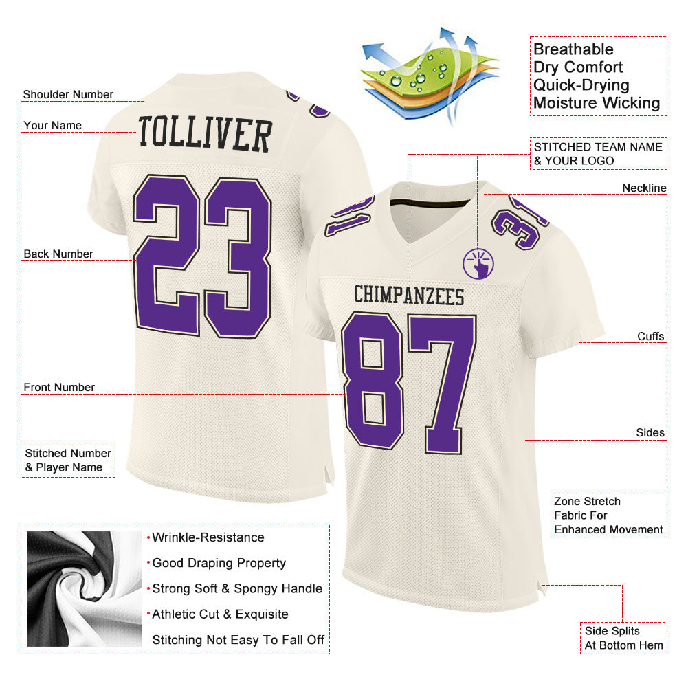 Custom Cream Purple-Black Mesh Authentic Football Jersey - Sky-Custom