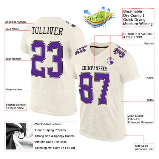 Custom Cream Purple-Black Mesh Authentic Football Jersey - Sky-Custom