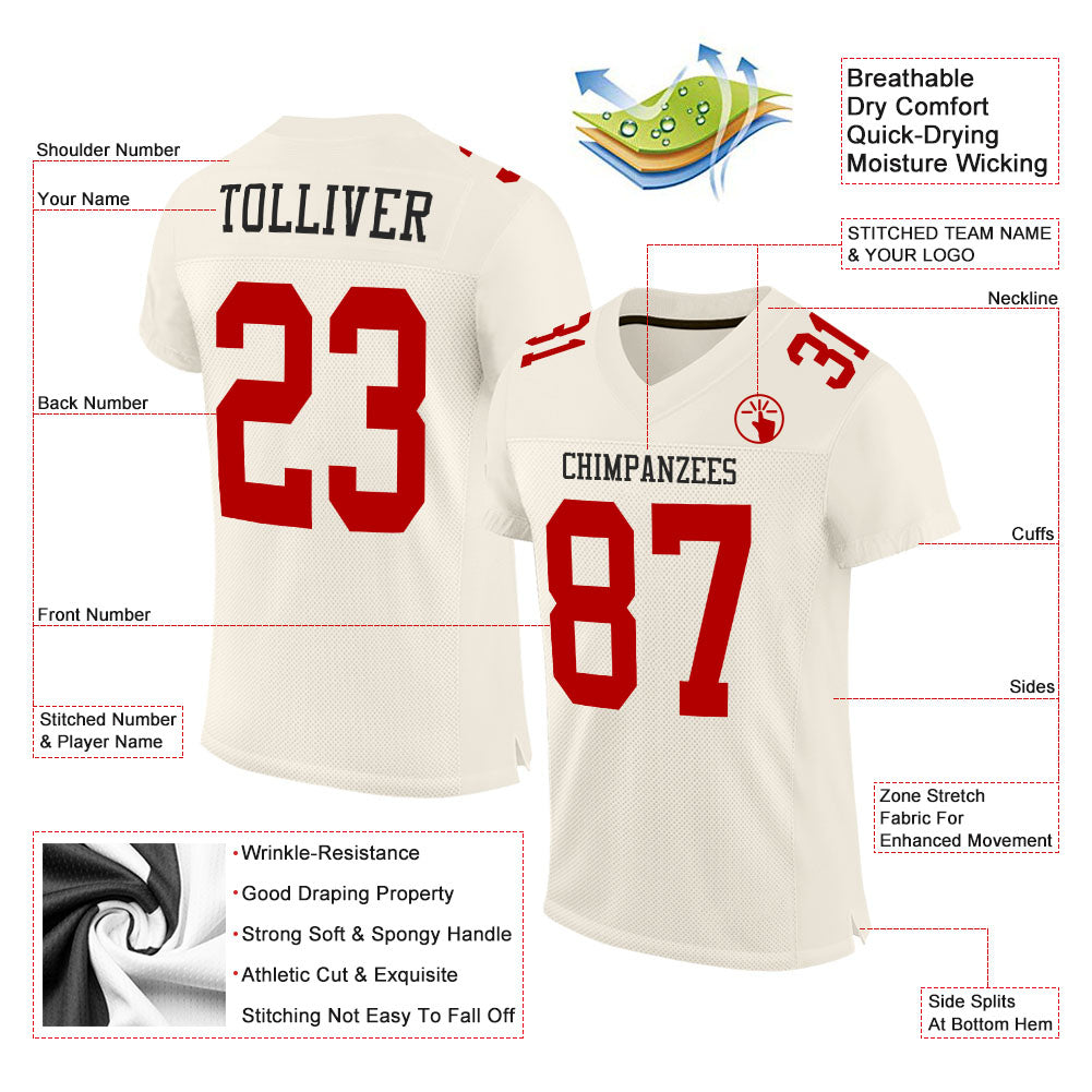 Custom Cream Red Mesh Authentic Football Jersey - Sky-Custom