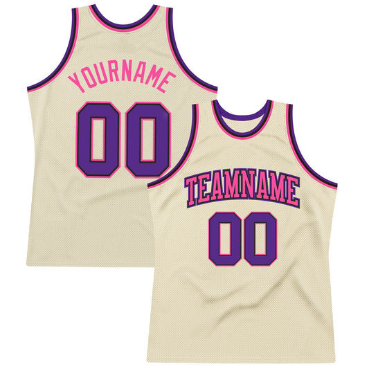 Custom Cream Purple Black-Pink Authentic Throwback Basketball Jersey - Sky-Custom