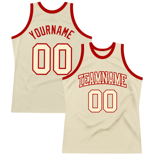 Custom Cream Cream-Red Authentic Throwback Basketball Jersey - Sky-Custom