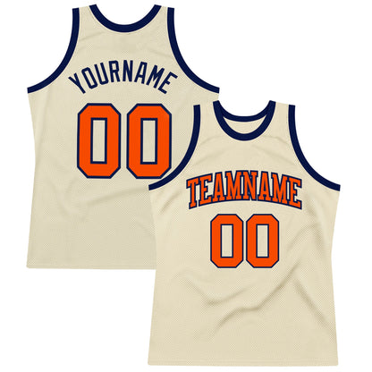 Custom Cream Orange-Navy Authentic Throwback Basketball Jersey - Sky-Custom