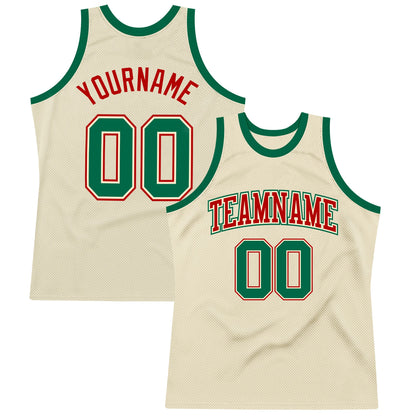 Custom Cream Kelly Green-Red Authentic Throwback Basketball Jersey - Sky-Custom