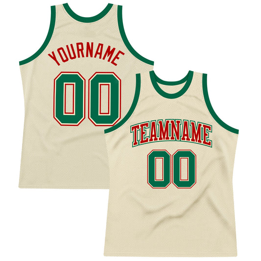 Custom Cream Kelly Green-Red Authentic Throwback Basketball Jersey - Sky-Custom