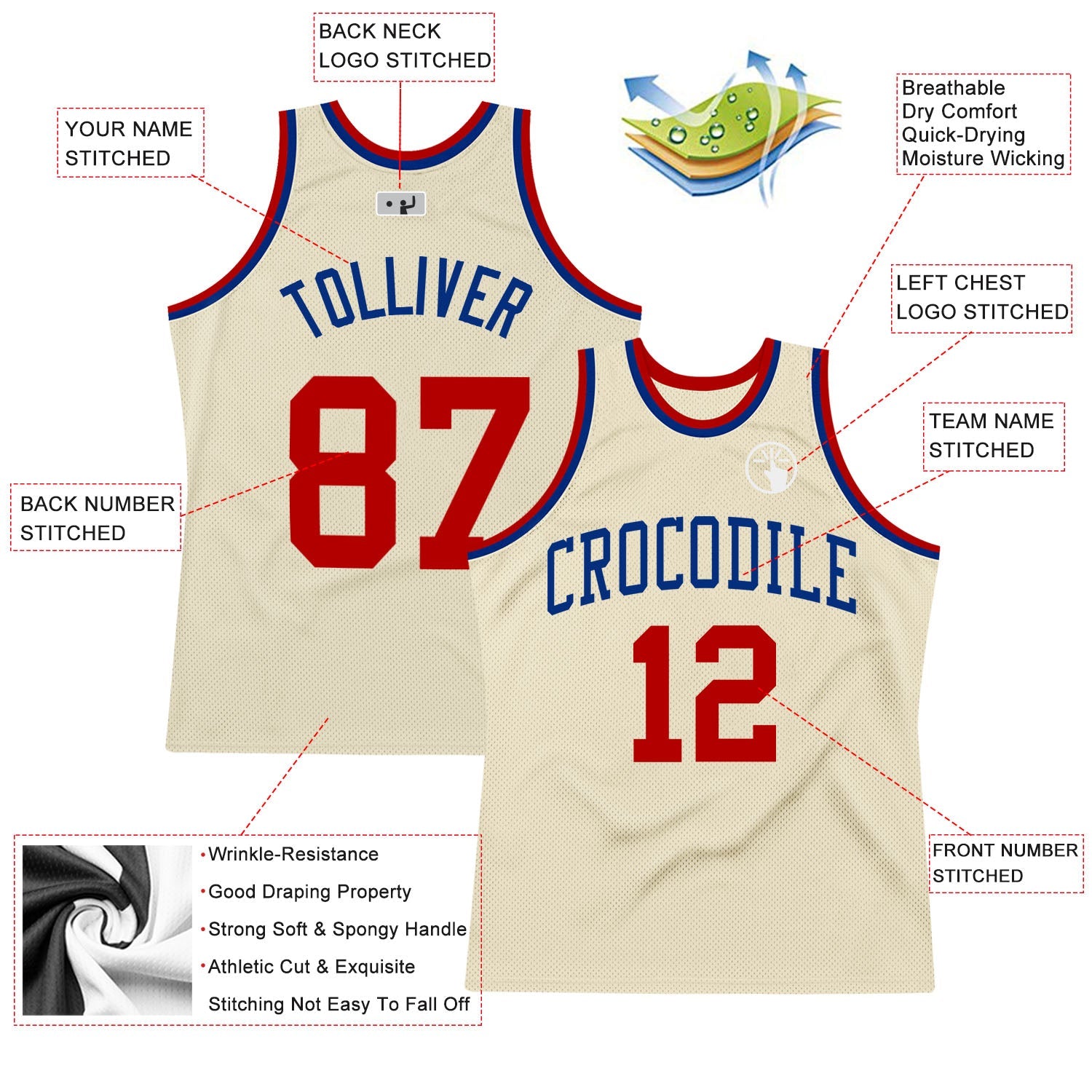 Custom Cream Red-Royal Authentic Throwback Basketball Jersey - Sky-Custom