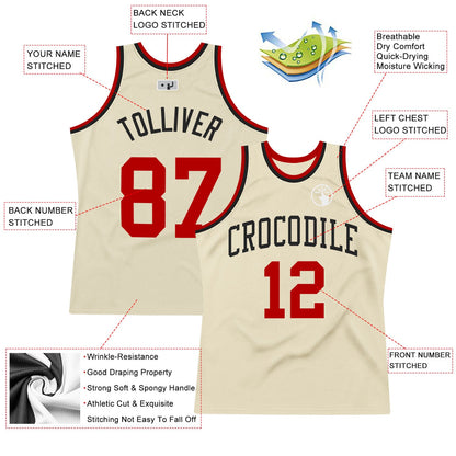 Custom Cream Red-Black Authentic Throwback Basketball Jersey - Sky-Custom
