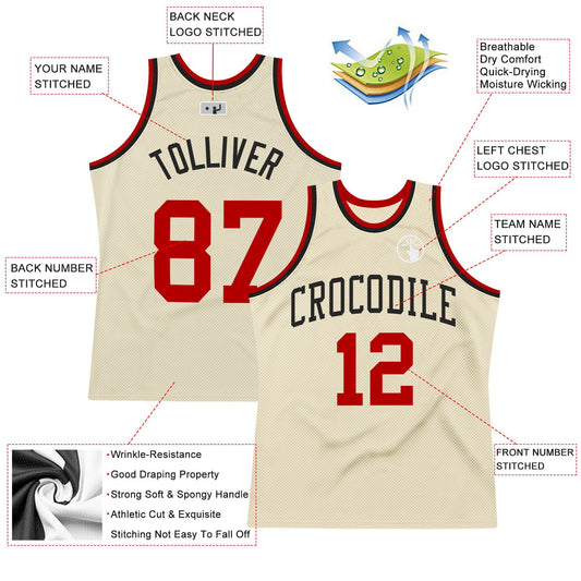 Custom Cream Red-Black Authentic Throwback Basketball Jersey - Sky-Custom