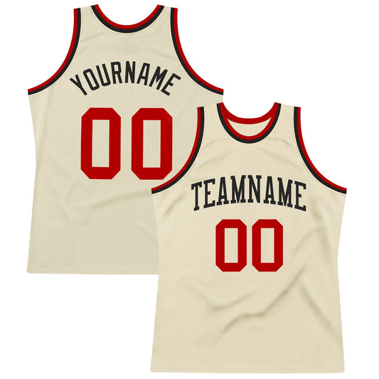 Custom Cream Red-Black Authentic Throwback Basketball Jersey - Sky-Custom