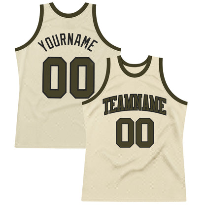 Custom Cream Olive-Black Authentic Throwback Basketball Jersey - Sky-Custom