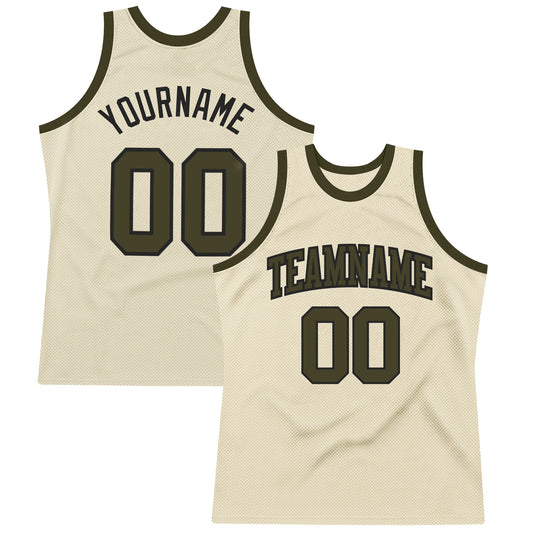 Custom Cream Olive-Black Authentic Throwback Basketball Jersey - Sky-Custom