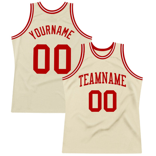Custom Cream Red-White Authentic Throwback Basketball Jersey - Sky-Custom