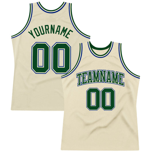 Custom Cream Green-Royal Authentic Throwback Basketball Jersey - Sky-Custom