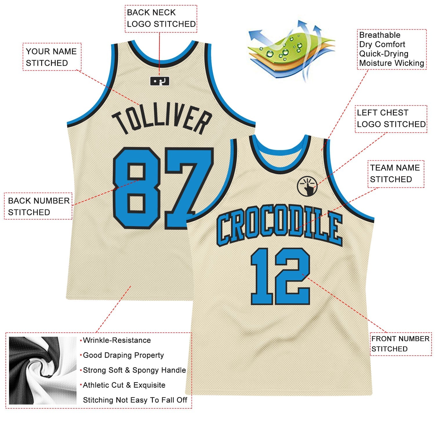 Custom Cream Blue-Black Authentic Throwback Basketball Jersey - Sky-Custom
