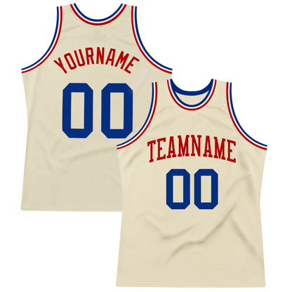 Custom Cream Royal-Red Authentic Throwback Basketball Jersey - Sky-Custom