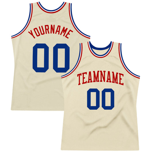 Custom Cream Royal-Red Authentic Throwback Basketball Jersey - Sky-Custom